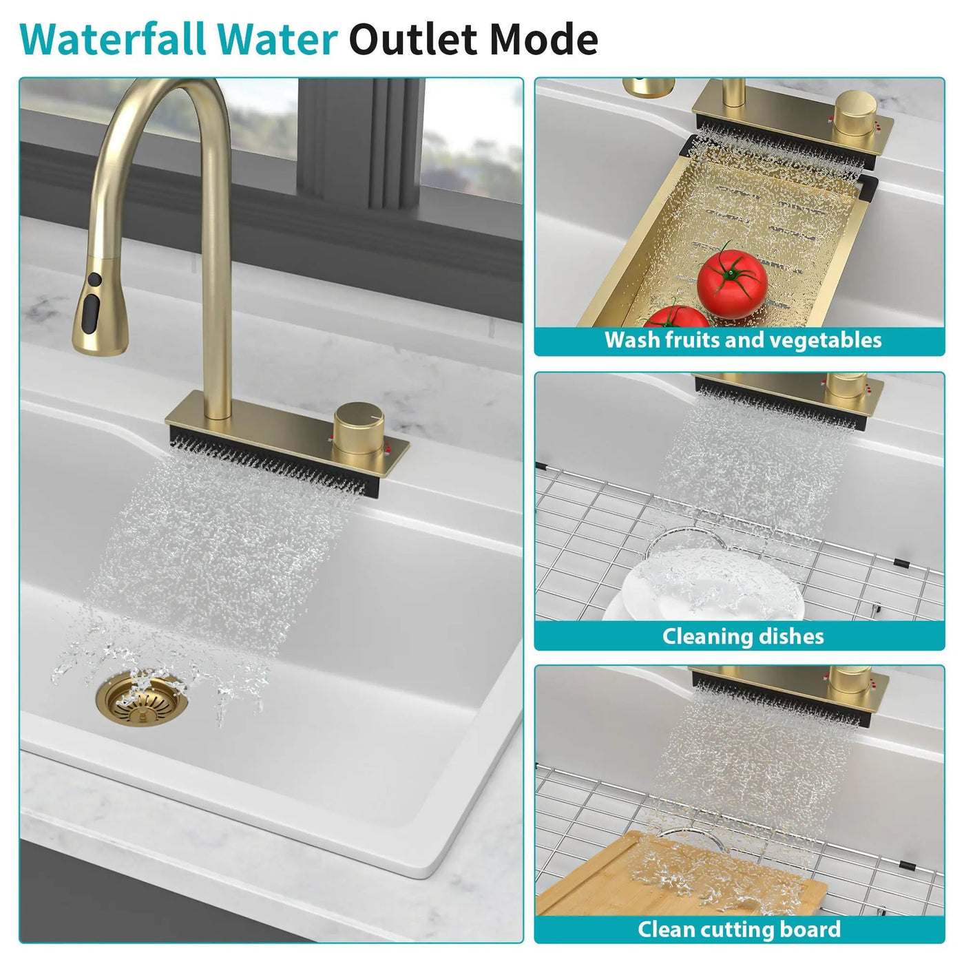 Waterfall Kitchen Sink With Pull Out Faucet & Cup Washer by HouseOfZazla