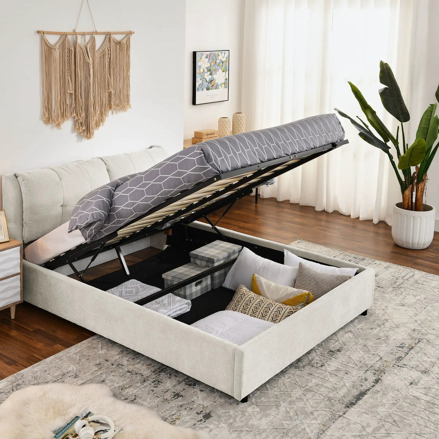 Storage Upholstered Hydraulic Platform Bed With Integrated Headboard by HouseOfZazla