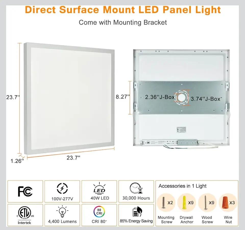 Open Box Mcacggo 2x2 FT Surface Mount LED Panel Light Dimmable & 3 Color Selectable 3000K/4000K/5000K - 40W 24x24 Inch LED Flush Mount Ceiling Light L by Selzalot