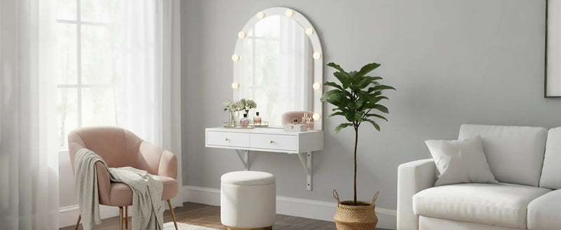 Floating Makeup Vanity Desk with Mirror & 3-Color Lights by HouseOfZazla