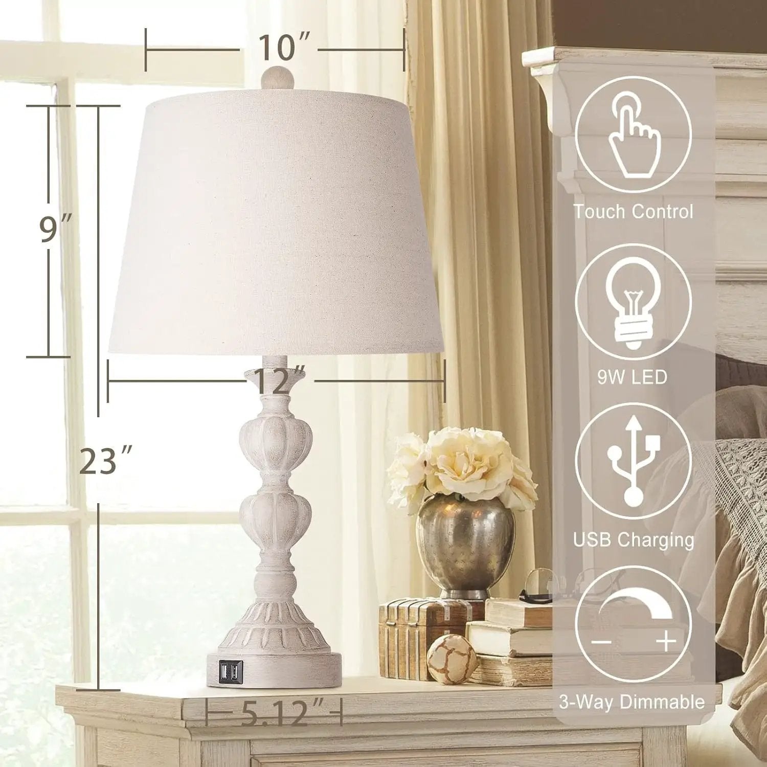 Touch Control Coastal Farmhouse Table Lamp Set of 2 by HouseOfZazla
