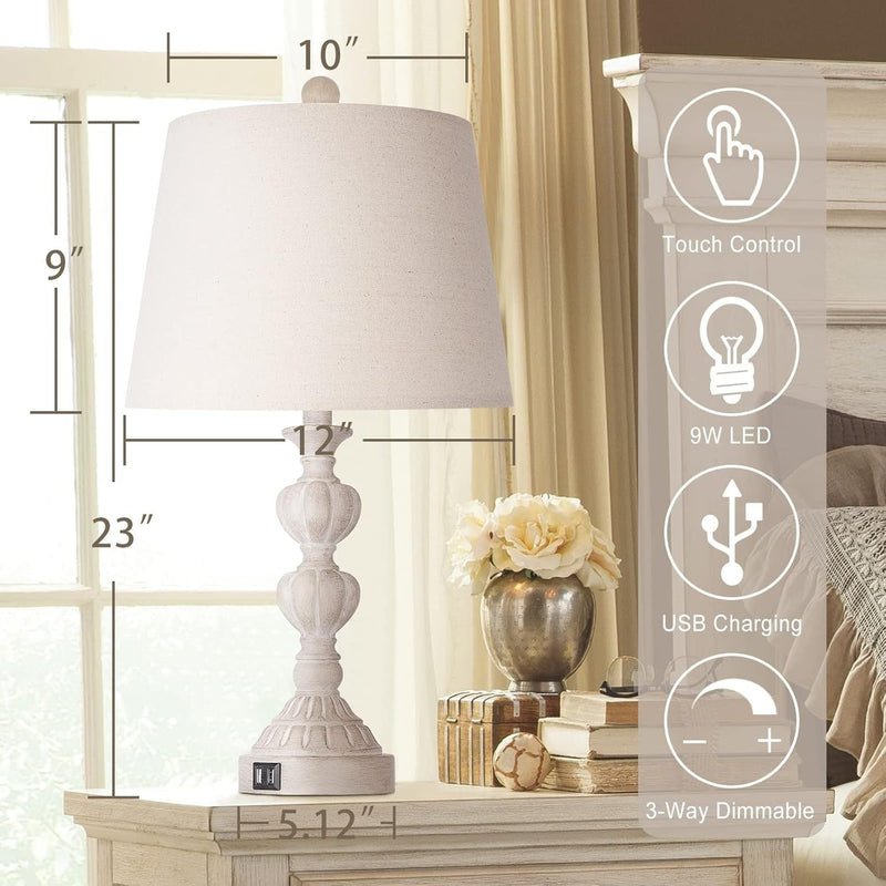Touch Control Coastal Farmhouse Table Lamp Set of 2 by HouseOfZazla