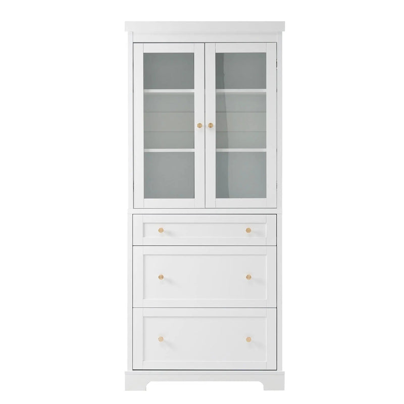 Freestanding Tall Bathroom Cabinet With Adjustable Shelves, Drawers, Soft Close Glass Doors by HouseOfZazla