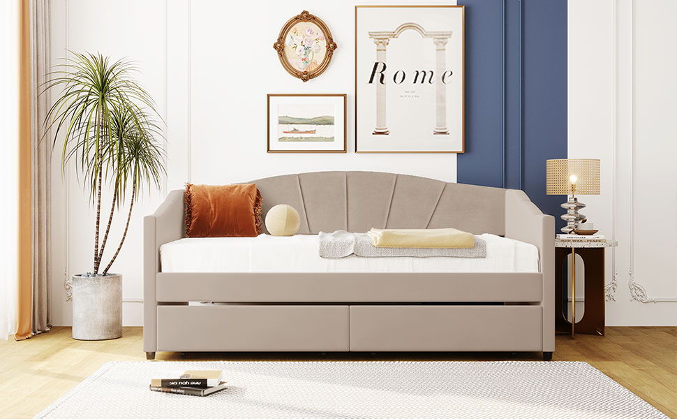Upholstered Daybed With Two Drawers And Wood Slat by HouseOfZazla