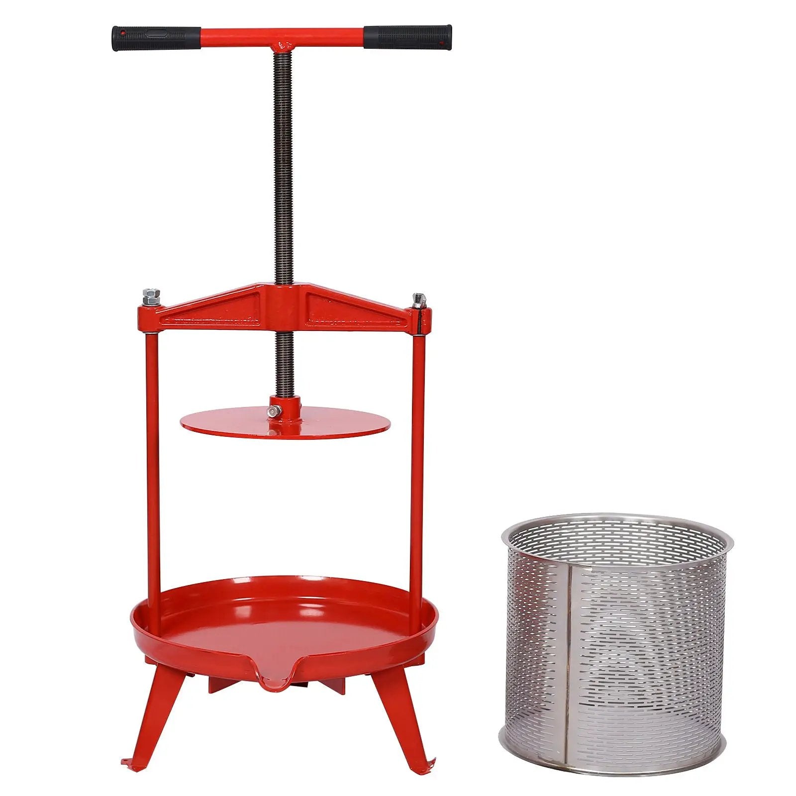 Fruit and Wine Press With T-Shaped Hand Shank, 3.69 Gallon / 14L - Red by HouseOfZazla