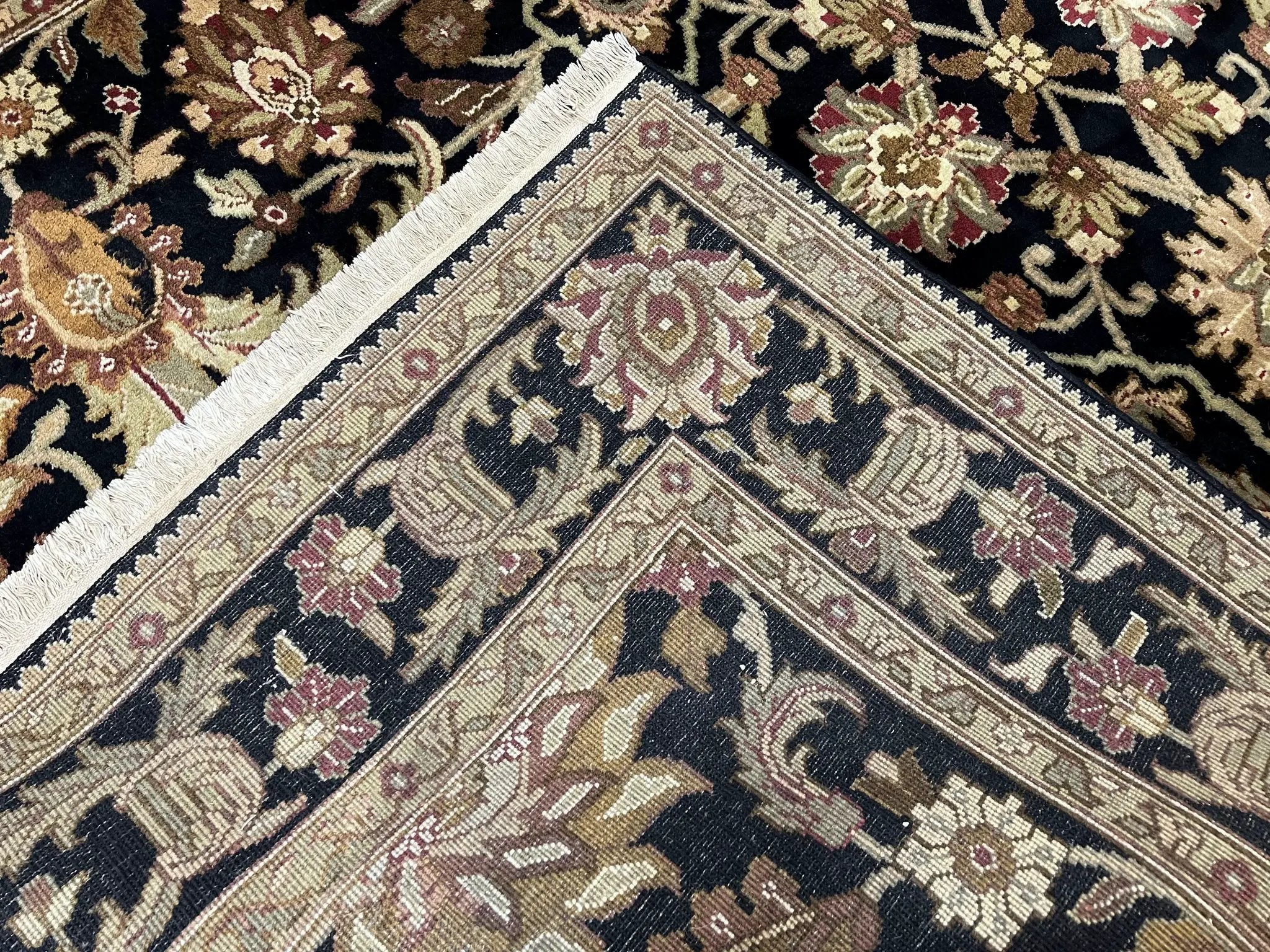 Indo Mahal Sultanabad Rug 8x11, Vintage Indian Oriental Carpet, Wool Handmade Floral Rug 8 x 11 ft, Black Beige Tan, Large Flowers Allover by Jewel Rugs
