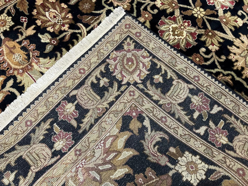 Indo Mahal Sultanabad Rug 8x11, Vintage Indian Oriental Carpet, Wool Handmade Floral Rug 8 x 11 ft, Black Beige Tan, Large Flowers Allover by Jewel Rugs
