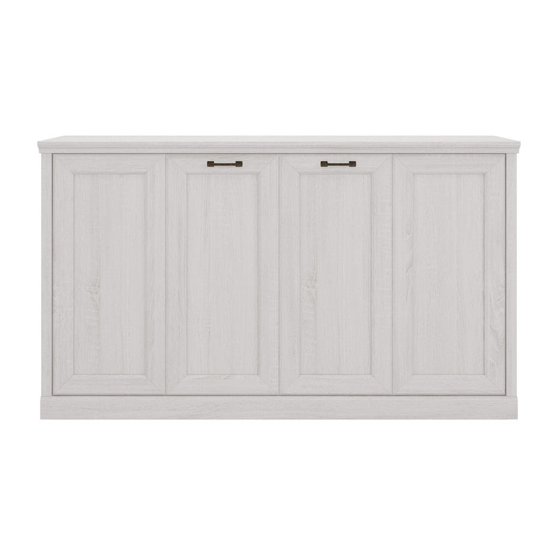 Twin Size Horizontal Murphy Bed With Dual Piston System, Space Saving Wall Bed Folds Into Cabinet - Rustic White by HouseOfZazla