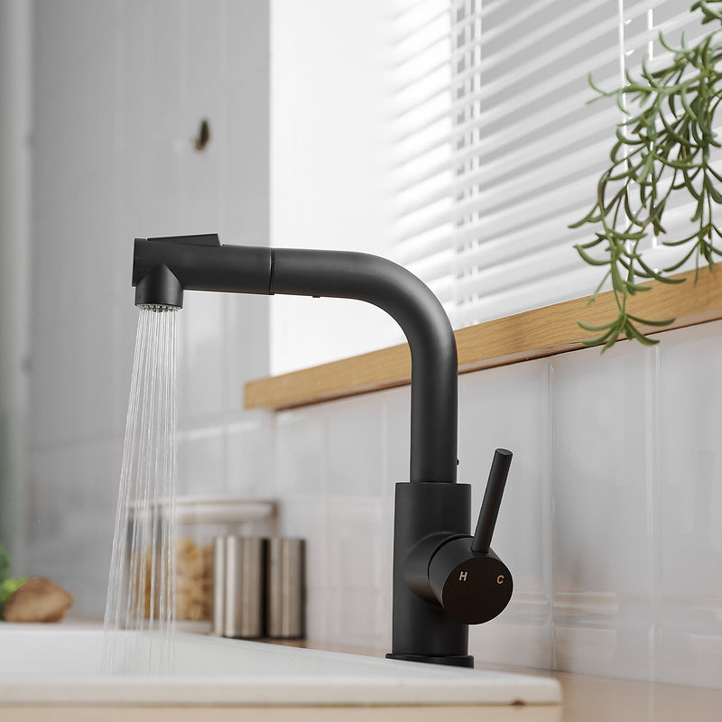 Black Kitchen Sink Faucet with Pull Down Sprayer by HouseOfZazla