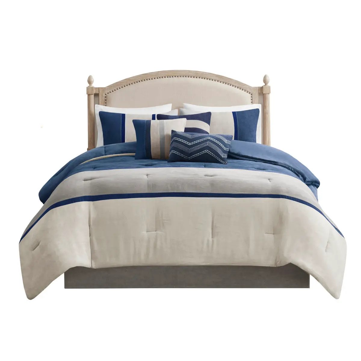 7 Piece Faux Suede Comforter Set Blue King by HouseOfZazla