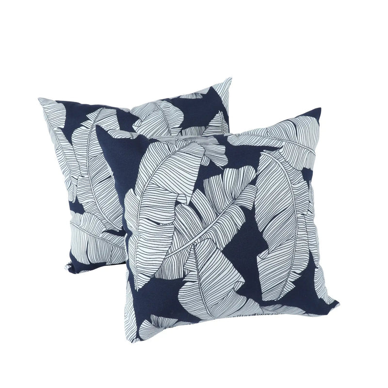 2 Pack Outdoor Throw Pillows, Waterproof & Fade-Resistant (18x18 Inch, Blue Leaf) by HouseOfZazla