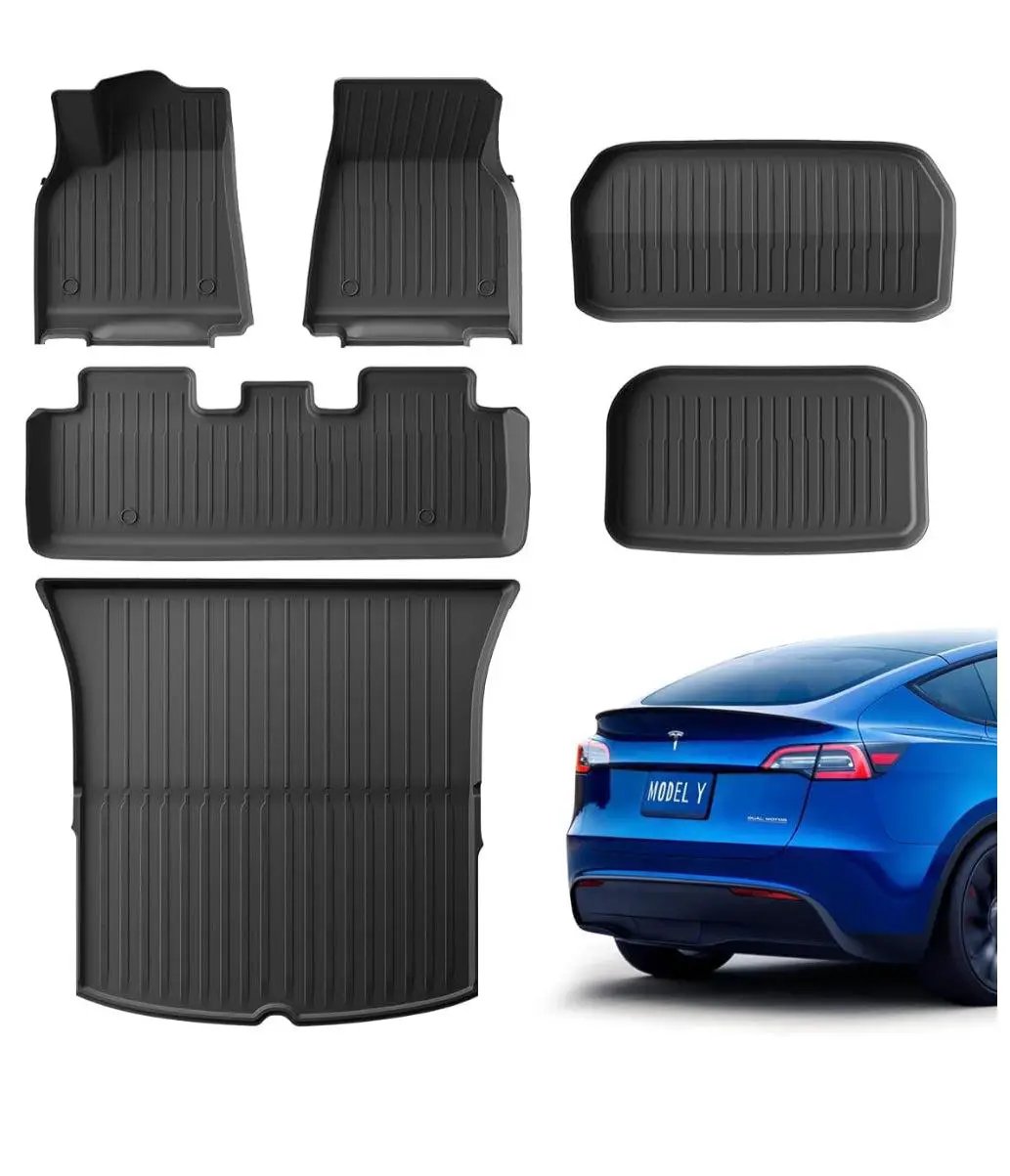 Proud Bird 4.1 1 i (8) Tesla Model Y Floor Mats 2023-2021 (5-Seater), Pure TPE, All Weather Floor Mats Tesla Accessories Model Y Trunk Mat & Floor Mat by Selzalot