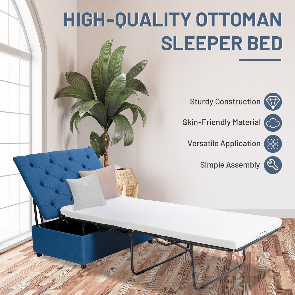 Folding Ottoman Sleeper Bed with Mattress for Guest Bed and Office Nap, photo 2 of 10
