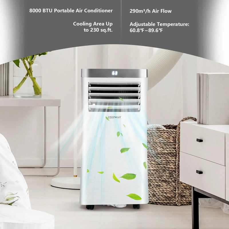 8000 BTU 3-in-1 Portable Air Conditioner with Remote Control-White by DirectDeals