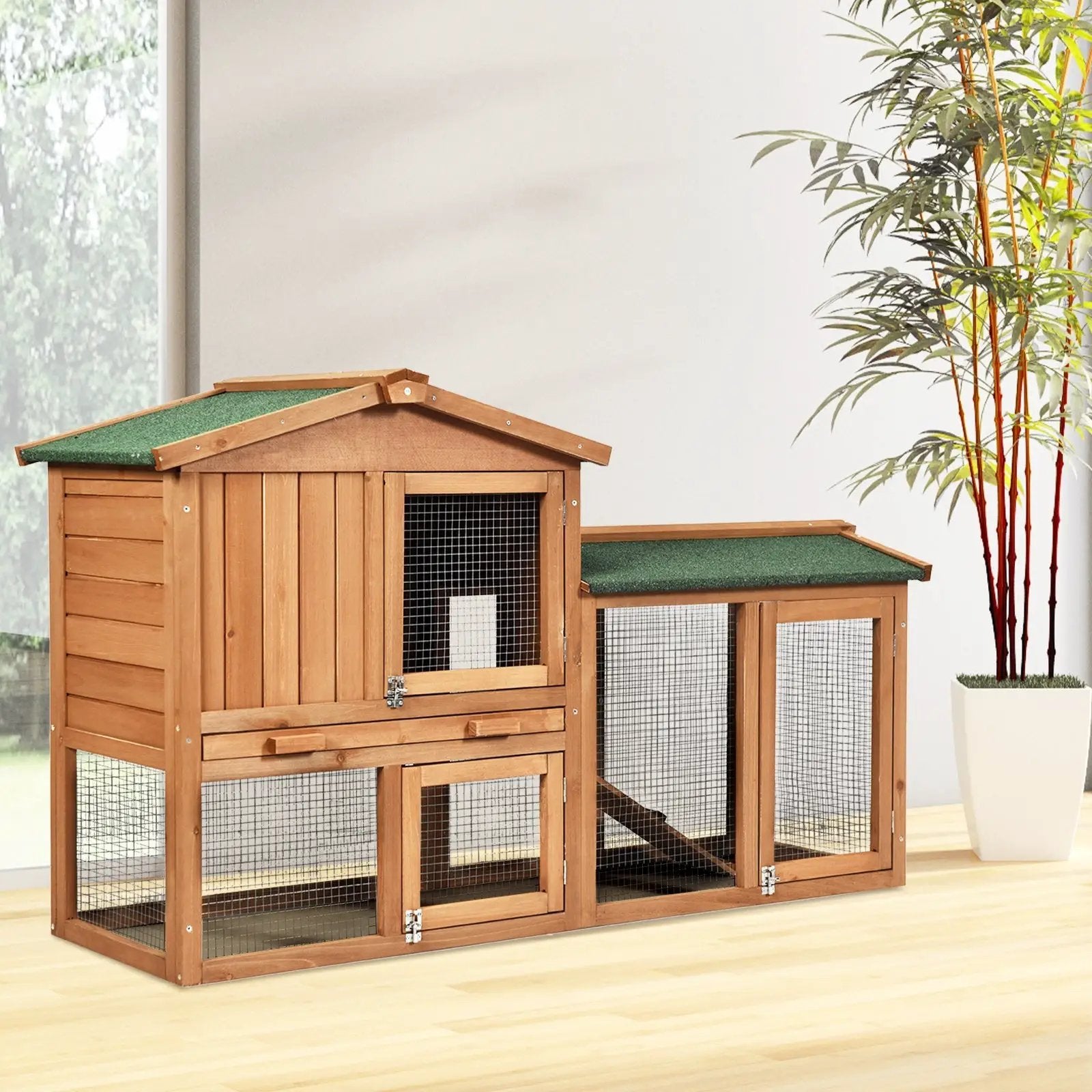 58 Inch Weatherproof Wooden Rabbit Hutch-Brown by DirectDeals