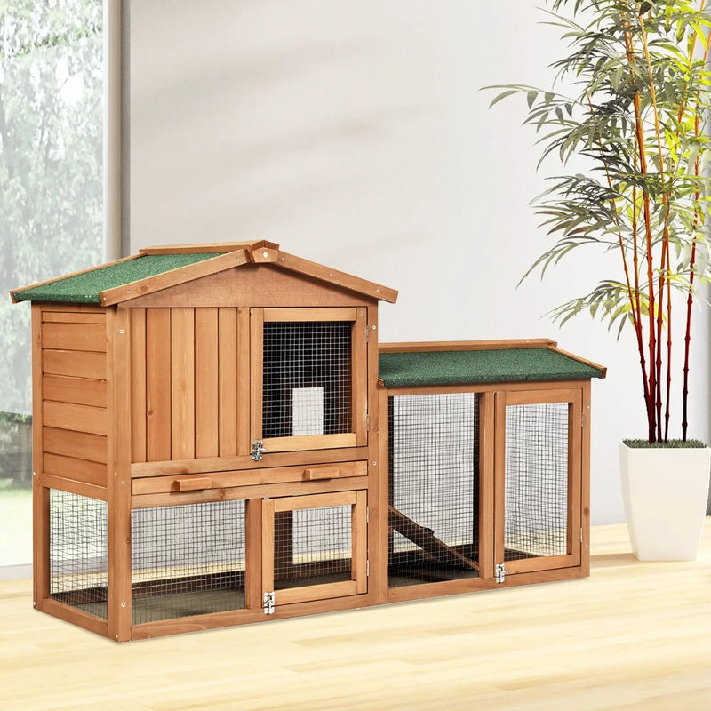 58 Inch Weatherproof Wooden Rabbit Hutch-Brown by DirectDeals