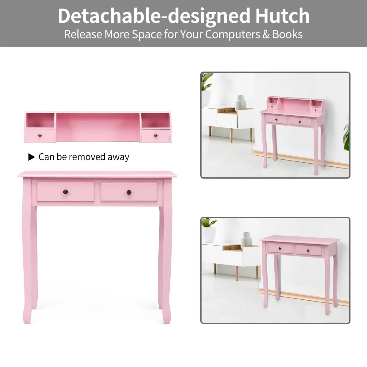 Writing Desk 2-Tier Vanity Desk Computer Desk with 4 Drawers, photo 15 of 24