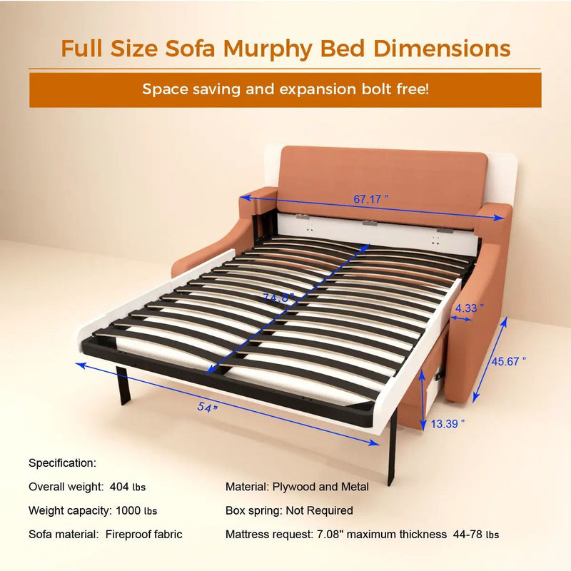 Morden Deisgn Vertical Murphy Bed With Sofa For Bedroom Or Guestroom White Wall Bed Space Saving Hidden Bed With New Style Gas Struts - Orange by Unique Piece Furniture