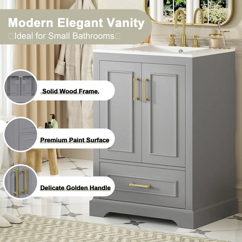 Bathroom Vanity With Sink, 1 Divided Drawer And 2 Soft Close Doors With Double Shelf by Unique Piece Furniture