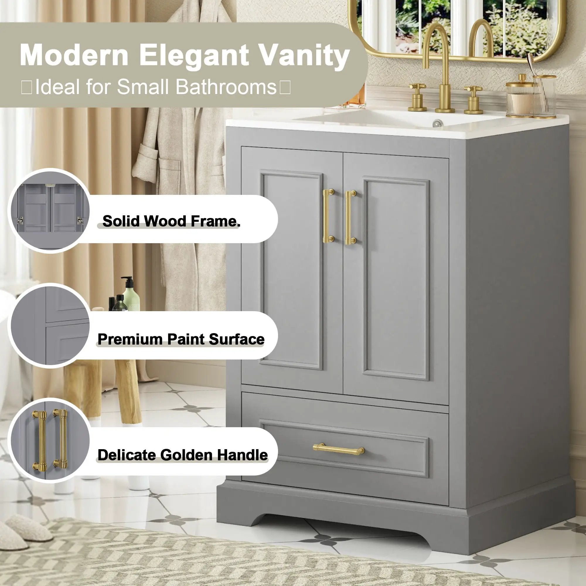 Bathroom Vanity With Sink, 1 Divided Drawer And 2 Soft Close Doors With Double Shelf by Unique Piece Furniture