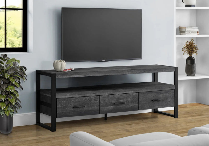 TV Stand, Console, Media Entertainment Center, Storage Solution Drawers - Black by Unique Piece Furniture
