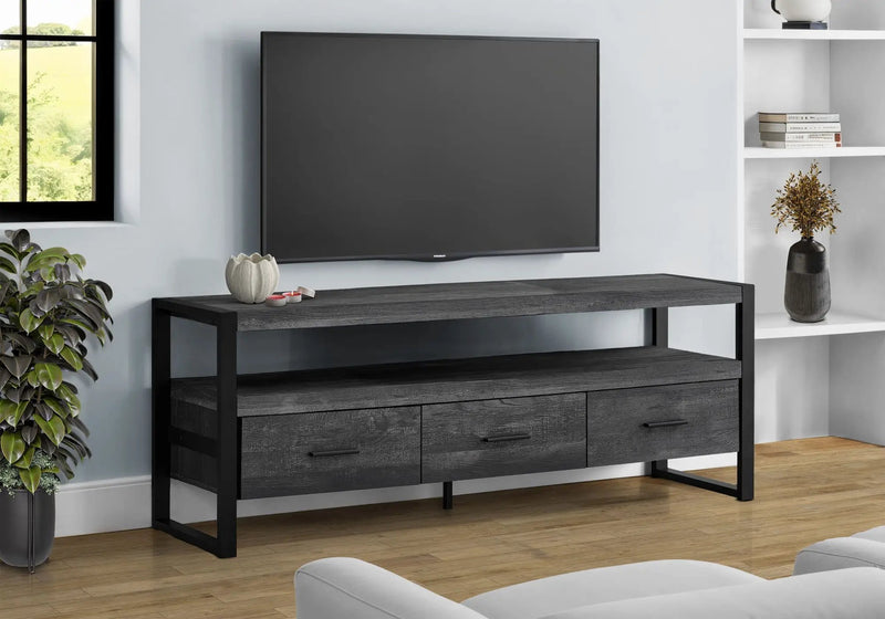 TV Stand, Console, Media Entertainment Center with Storage Drawers - Black by HouseOfZazla