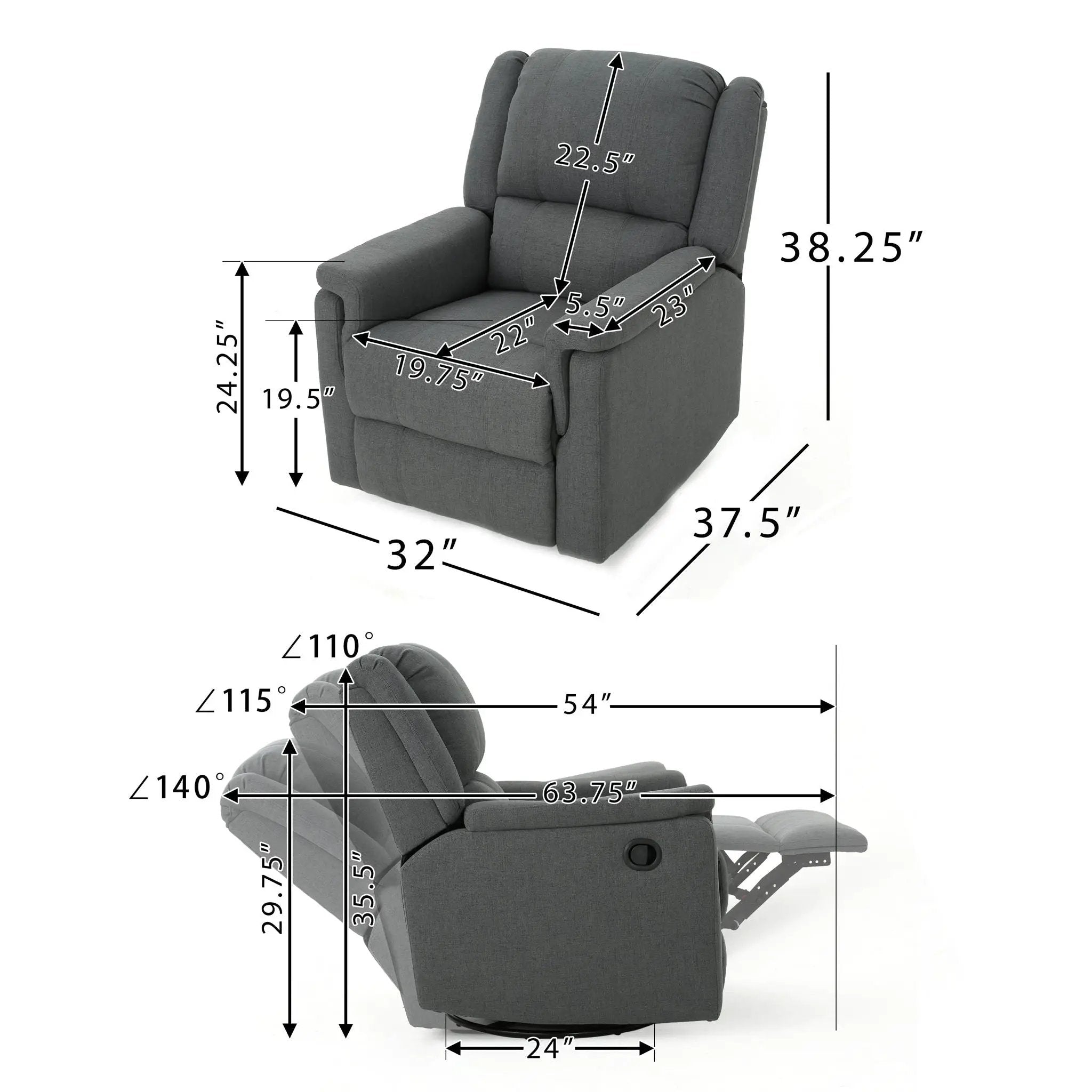 Glider Recliner With Swivel, Manual Reclining Chair by Unique Piece Furniture