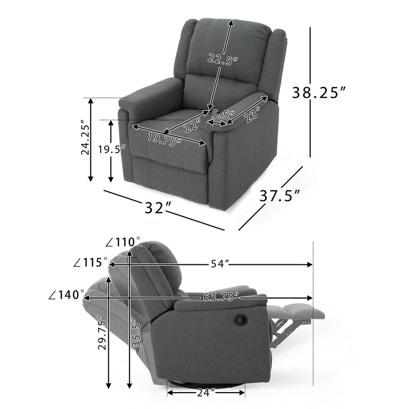 Glider Recliner With Swivel, Manual Reclining Chair by Unique Piece Furniture