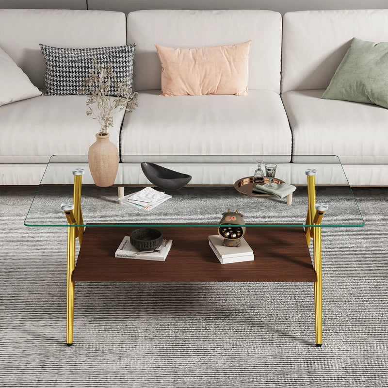 Rectangle Coffee Table With Tempered Glass Top And Shelf by Unique Piece Furniture