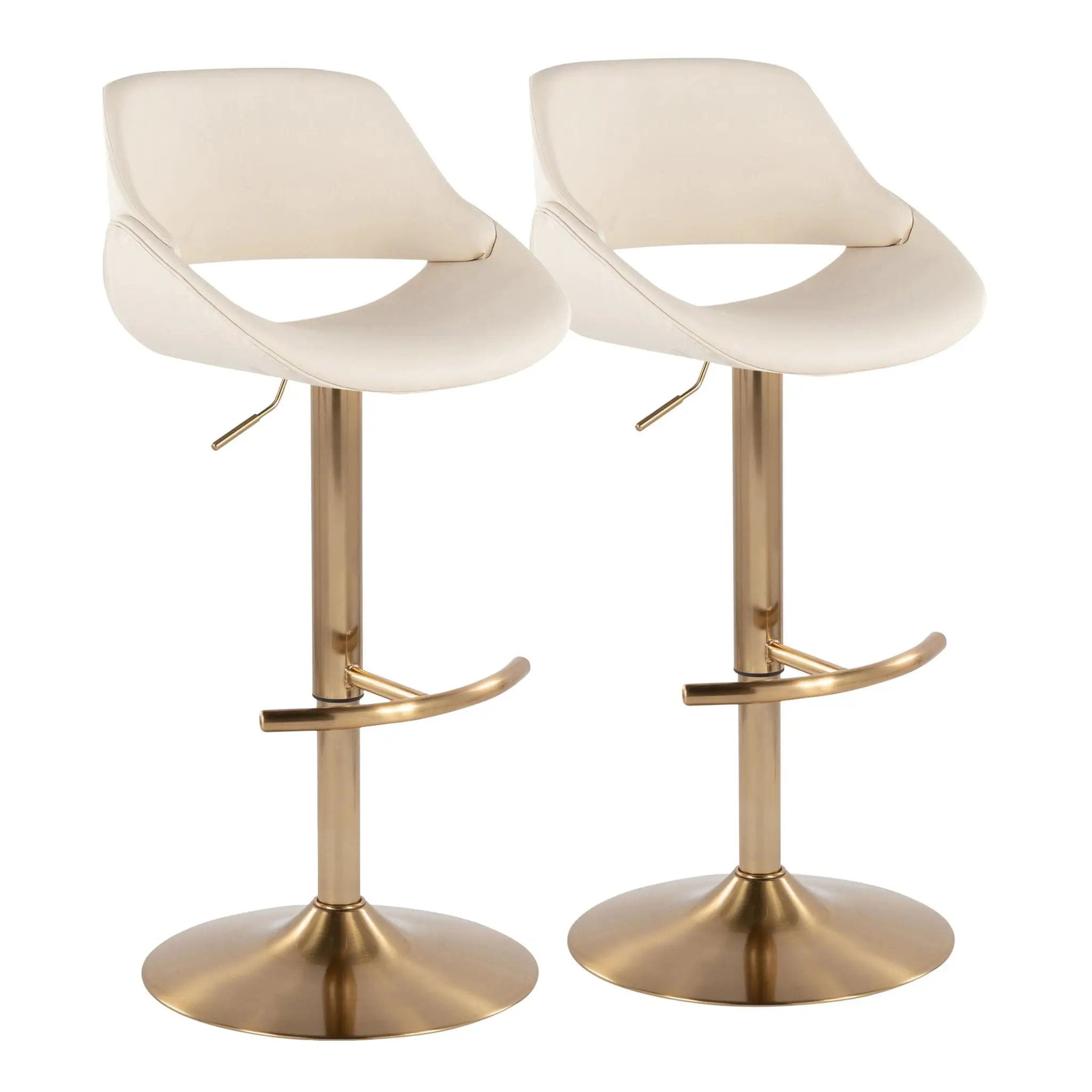 Fabrico - Contemporary Adjustable Barstool With Swivel With Rounded T Footrest (Set of 2) - Gold / Cream by Unique Piece Furniture