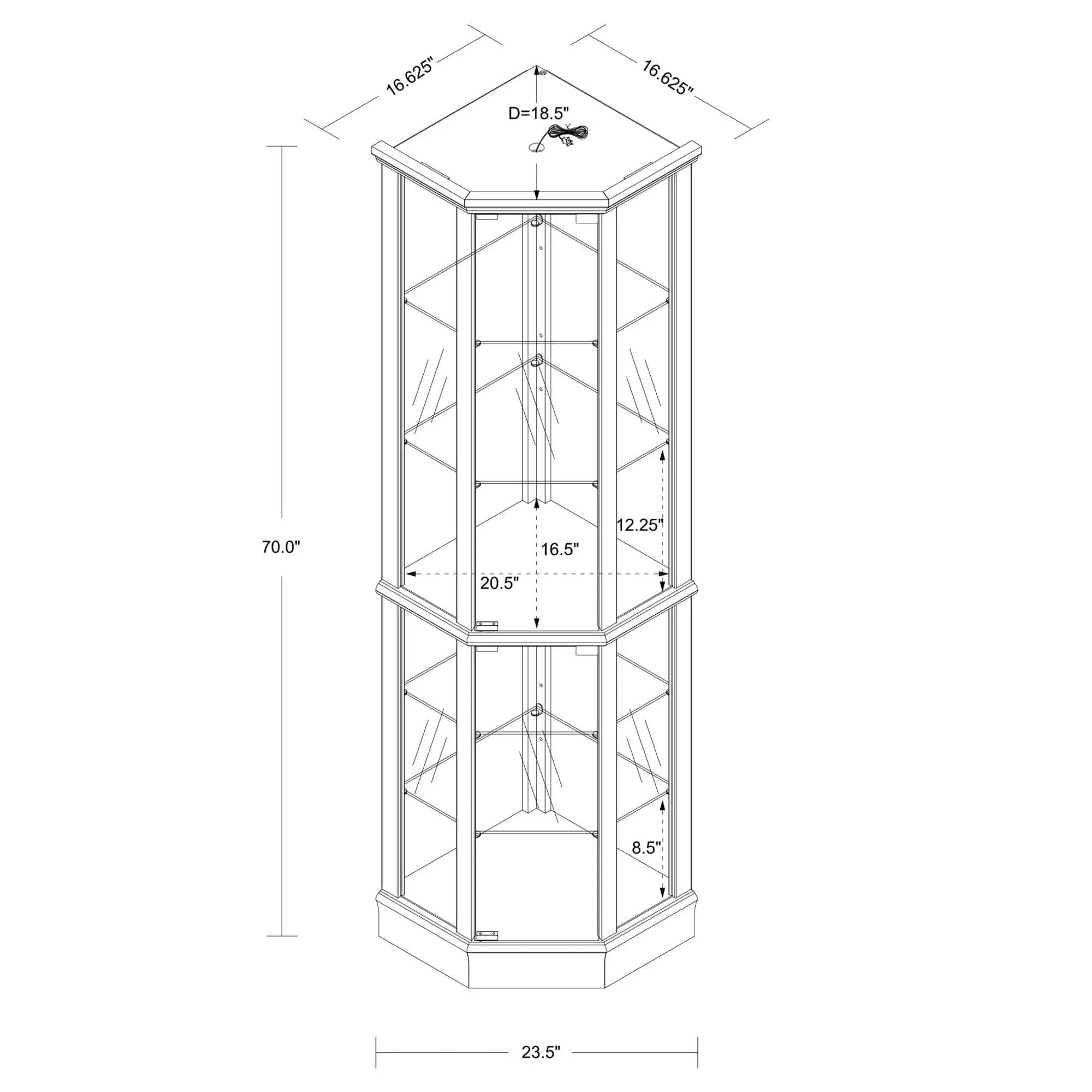 6 Shelf Lighted Corner Curio Cabinet With Adjustable Tempered Glass Shelves And Mirror Back (E26 Light Bulb Not Included) by Unique Piece Furniture
