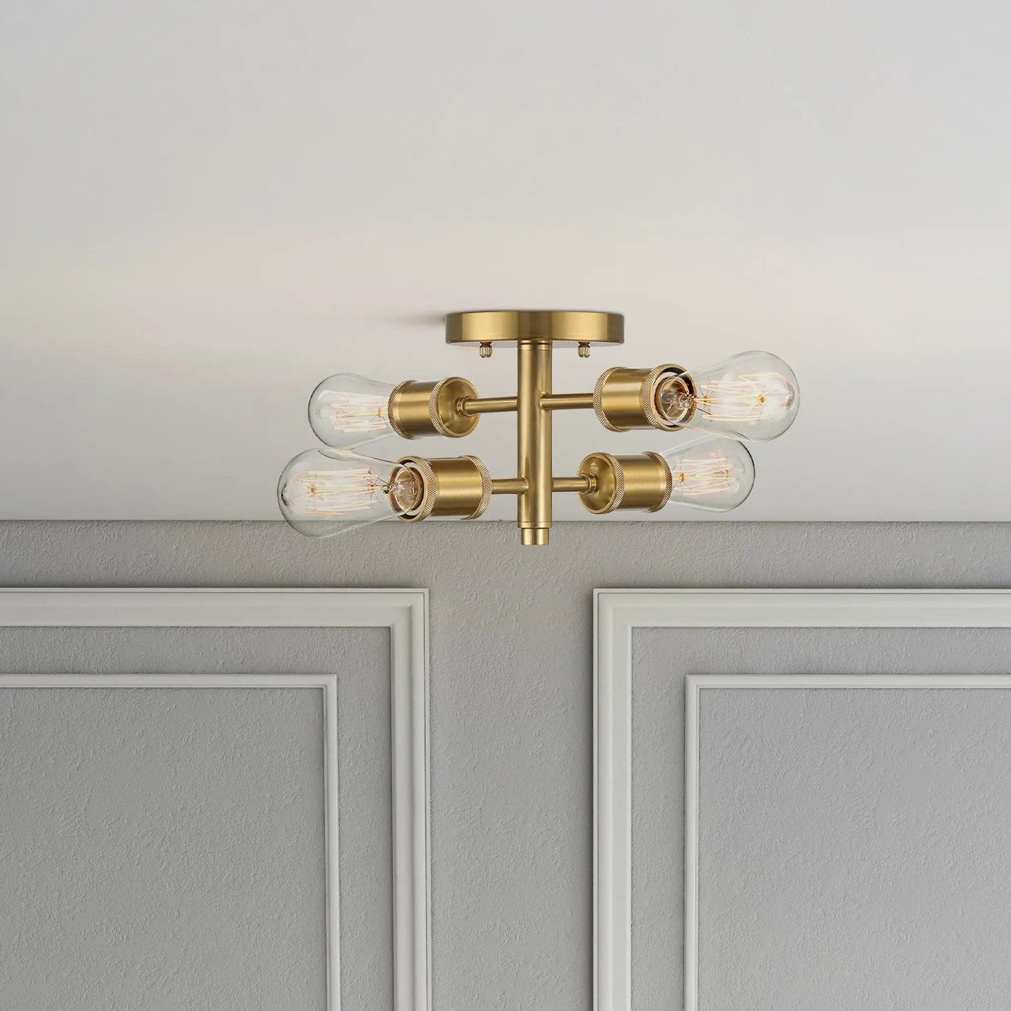 Ephemeral - 4 Lights Semi Flush Mount Ceiling Pendant - Antique Brass / Clear / Gold by Unique Piece Furniture