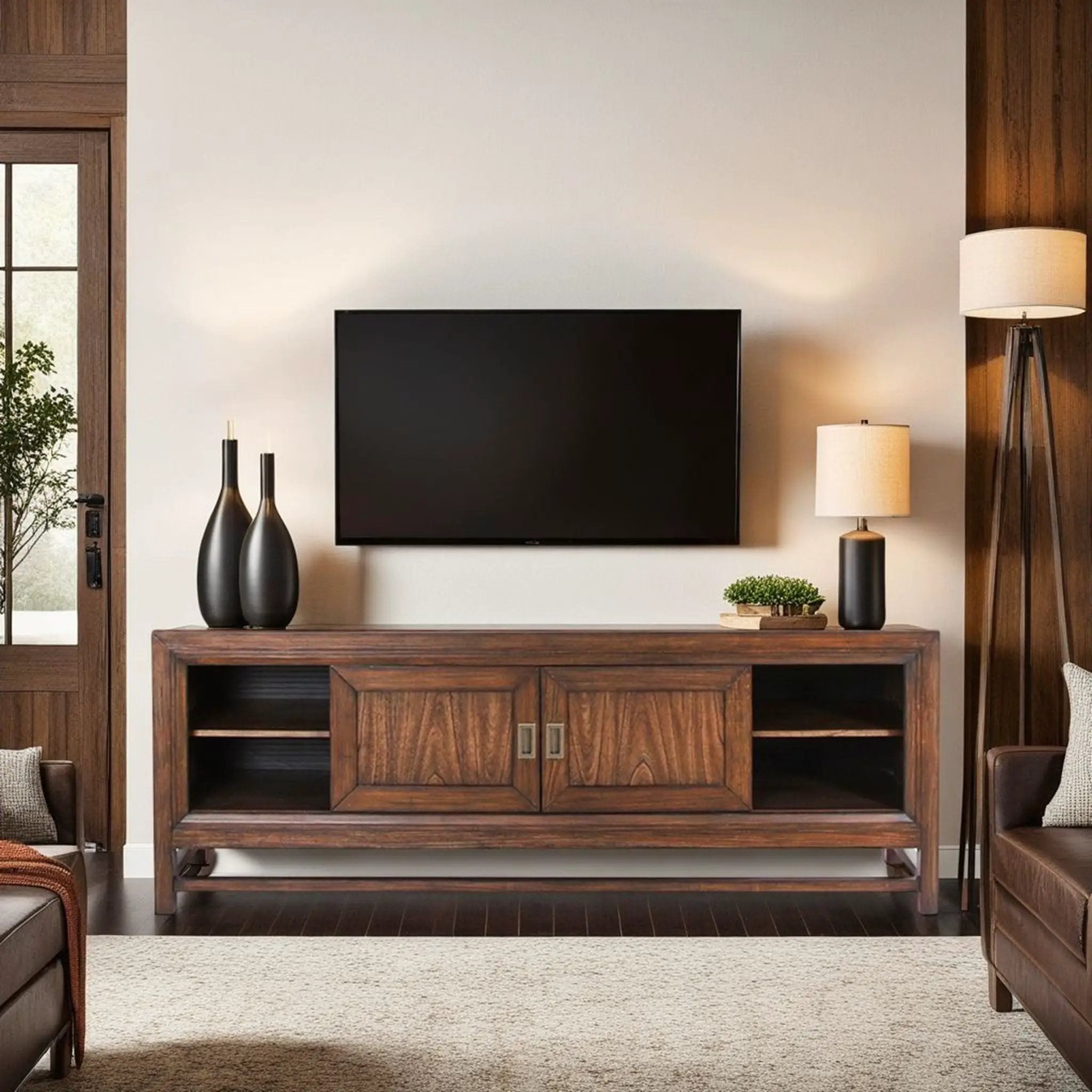 TV Stand Console, For TVs Up To 85", 2 Tone - Brown by HouseOfZazla