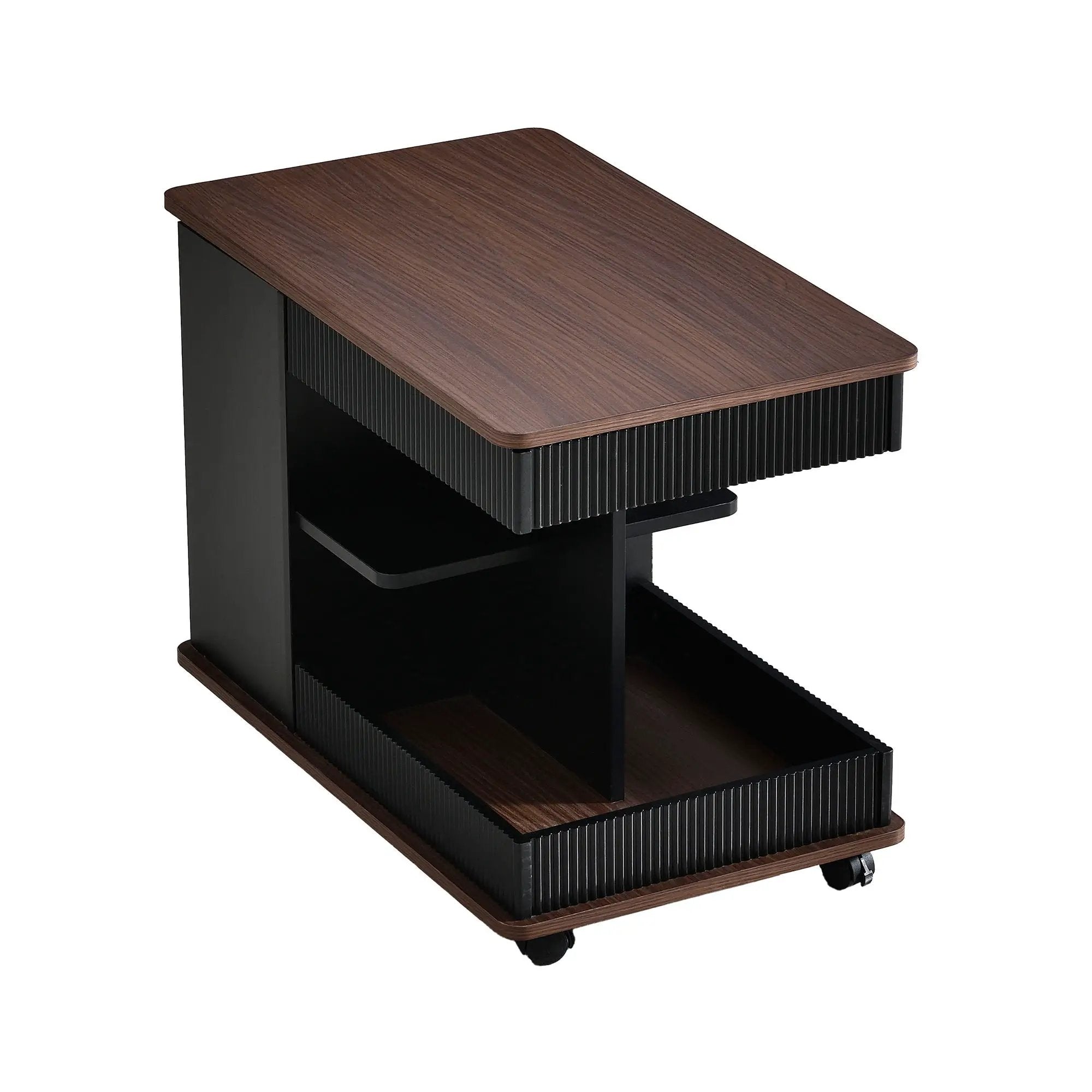 Adjustable End Table With Wheels, 360°Rotating Top And Storage Space by Unique Piece Furniture