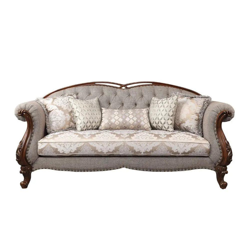 Miyeon - Sofa With 5 Pillows - Fabric & Cherry by Unique Piece Furniture