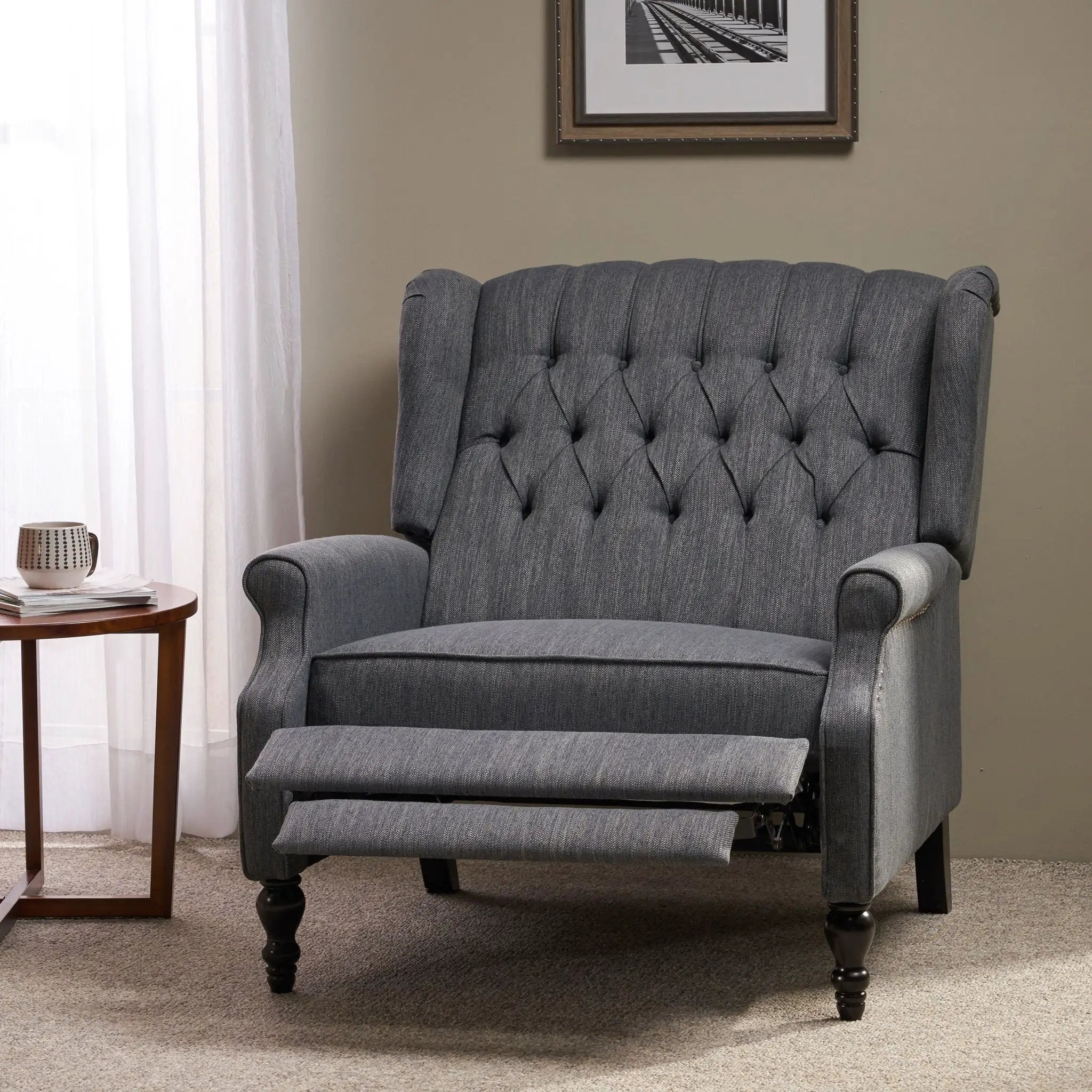 Dunham Contemporary Fabric Tufted Oversized Pushback Recliner by HouseOfZazla