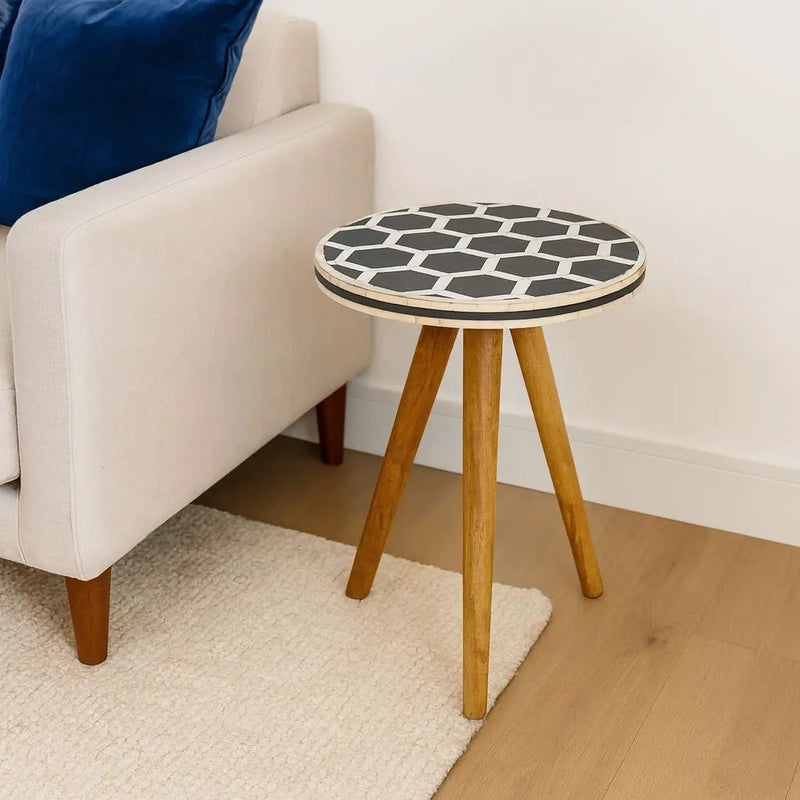 Inlay Bone Tripod Stool - Beige / White by Unique Piece Furniture