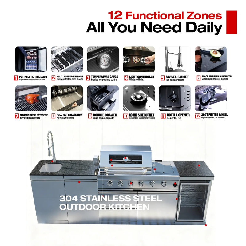 104" 4-Burner 72,000 BTU Silver Outdoor Kitchen Island Grill with Storage Cabinets & Drawers by Chery Industrial