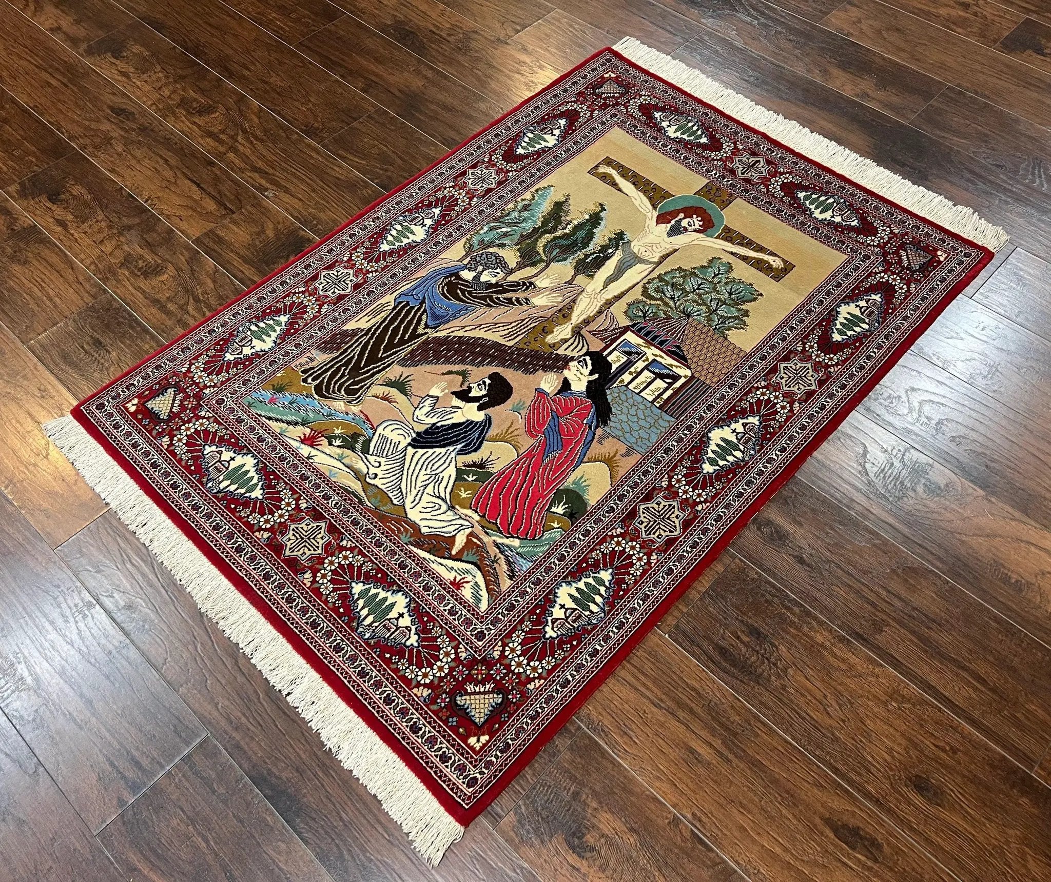 Persian Kashan Pictorial Rug 3x5 - Jesus on Cross by Jewel Rugs