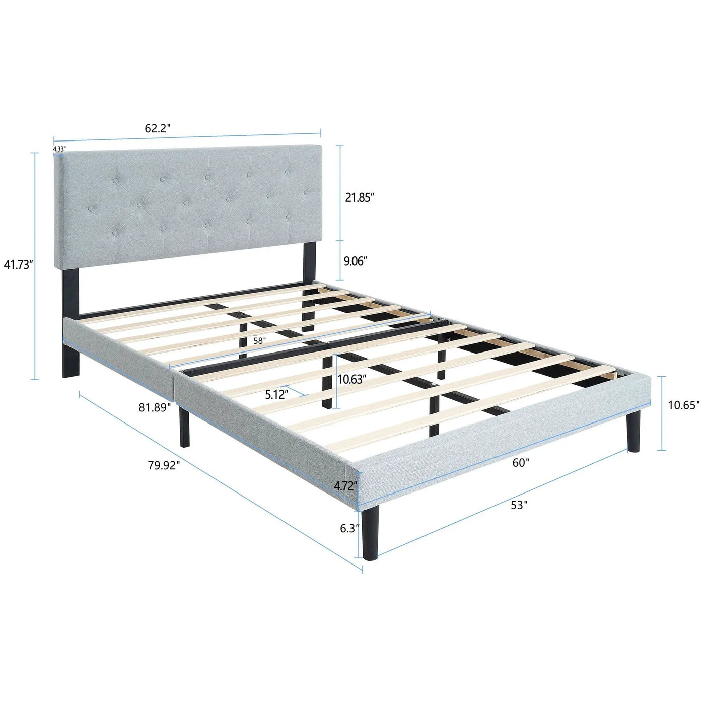 Modern Upholstered Platform Bed Frame With Button Tufted Fabric Headboard by HouseOfZazla