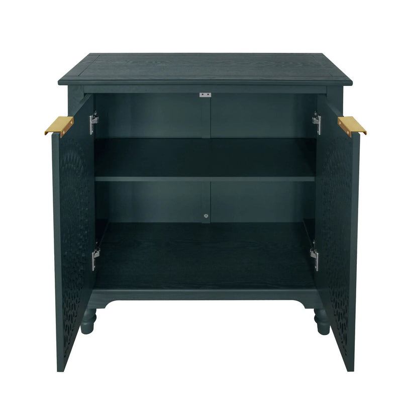 Hollow Carved 2 Door Accent Cabinet With Adjustable Shelf, Sideboard Buffet For Entryway, Living Room Or Bedroom - Blackish Green by HouseOfZazla