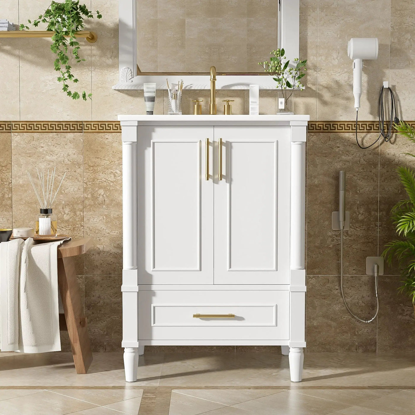 Bathroom Vanity With Ornate French Cylinder Legs, Soft Close Drawer by Unique Piece Furniture