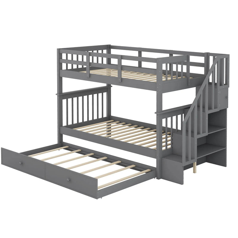 Stairway Bunk Bed With Storage And Guard Rail For Bedroom by HouseOfZazla