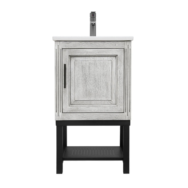 Modern Freestanding Bathroom Vanity With Ceramic Sink, Hot And Cold Faucet, 1 Door Cabinet & Open Shelf by HouseOfZazla