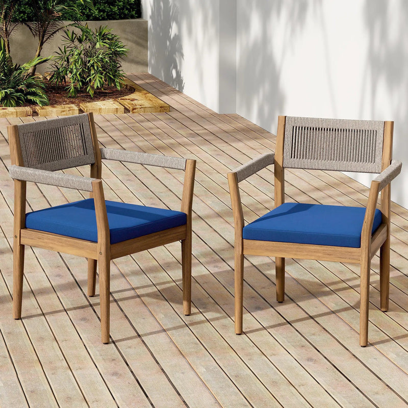 Braided Acacia Wood Outdoor Dining Chairs Set of 2 – Teak Look by HouseOfZazla