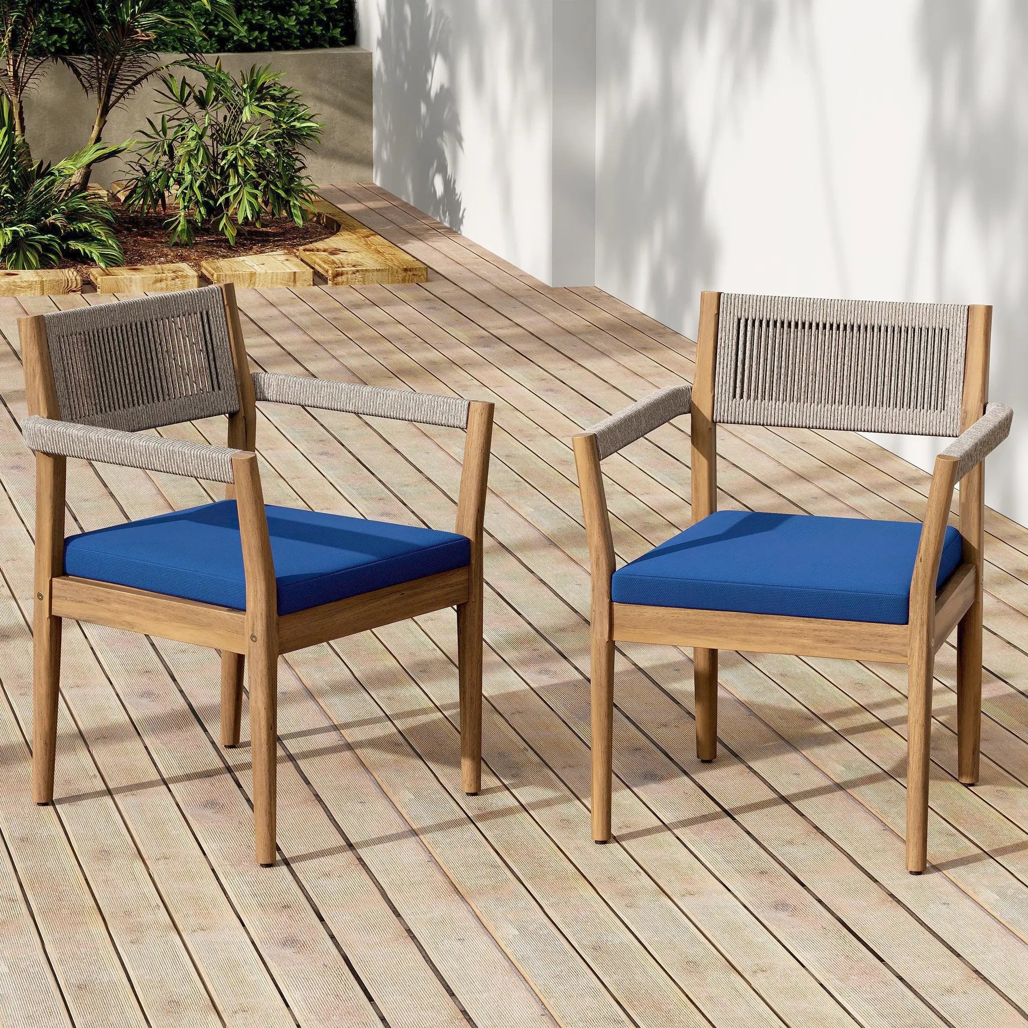 Braided Acacia Wood Outdoor Dining Chairs Set of 4 by HouseOfZazla