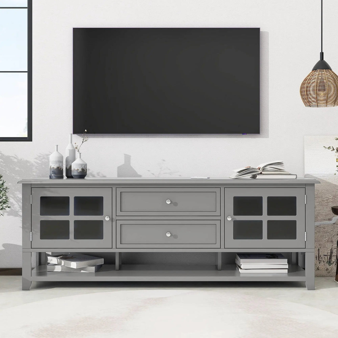 TV Stand, Entertainment Center With Dual Drawers And Hidden Storage, Cabinet With Soft Closing Doors And Sleek Panel Design by Unique Piece Furniture