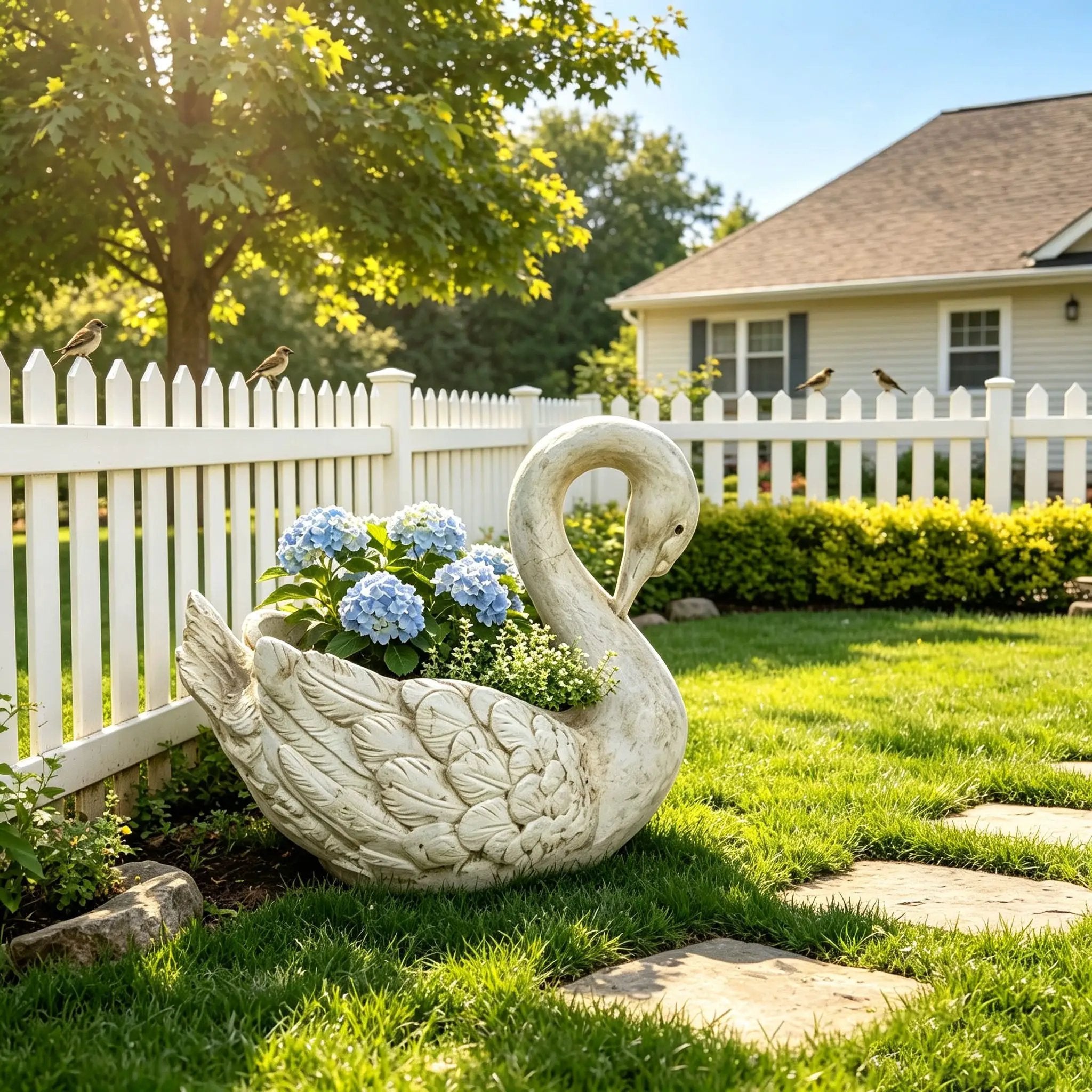 12.8'' Tall Vintage Swan Statue Planter by HouseOfZazla