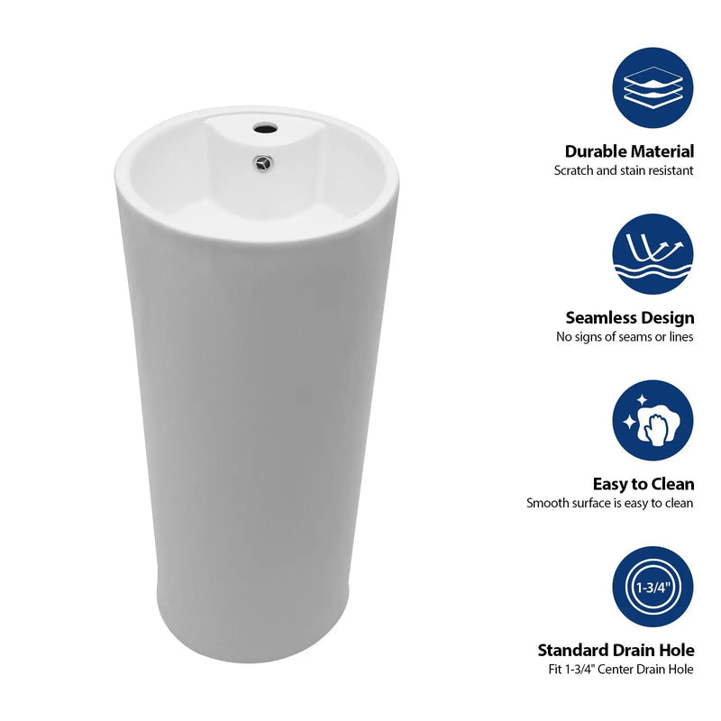 15" Pedestal Sink With Space Saving Design, Smooth Non Porous Surface For Powder Rooms - White by HouseOfZazla