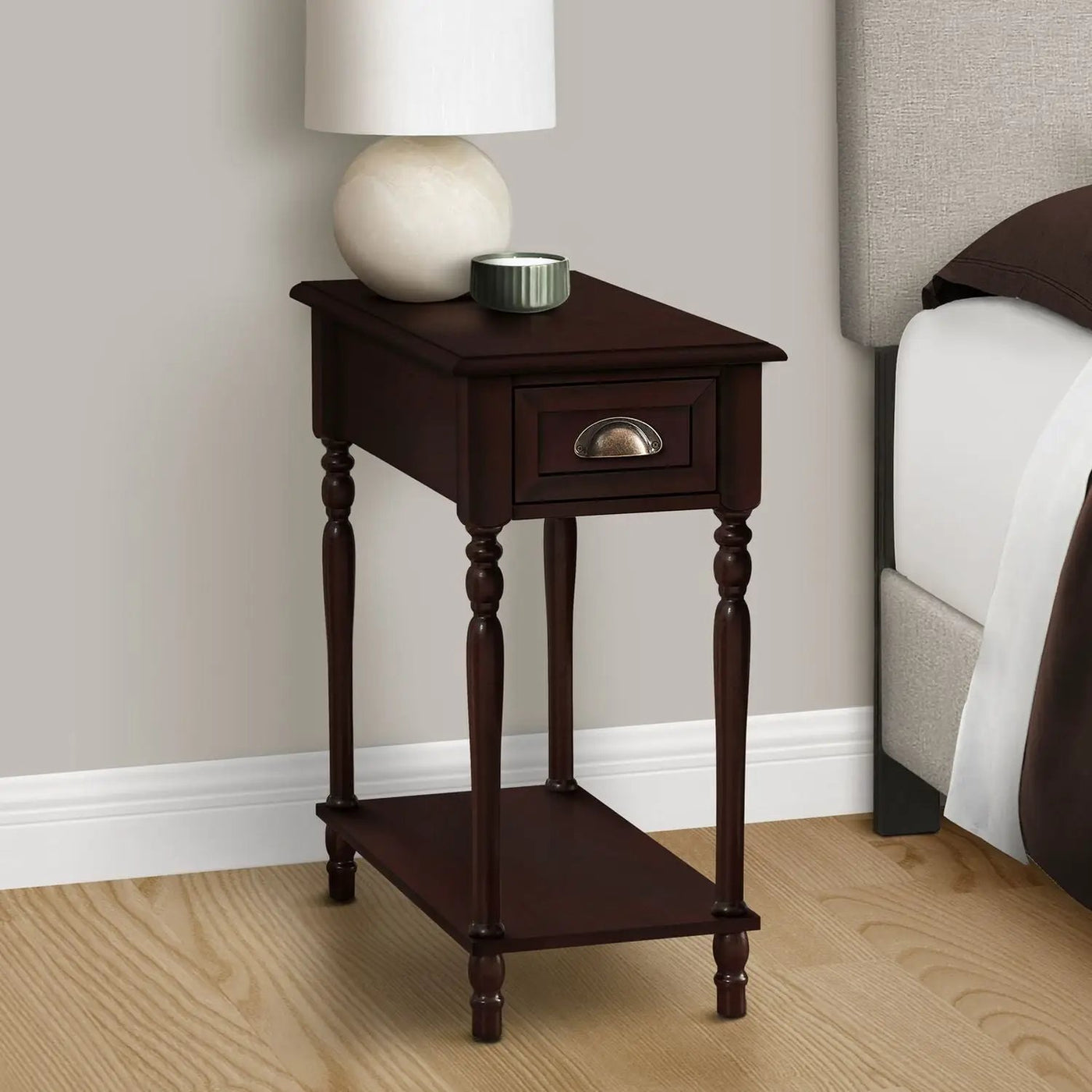 Accent Side Table, 2 Tier, Storage Drawer, Stylish Traditional Design by Unique Piece Furniture
